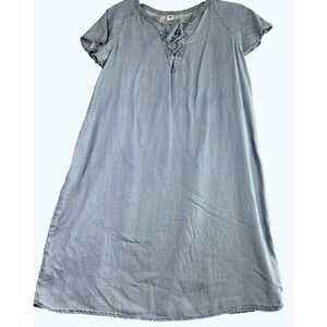 Old Navy Dress Sz Small Sheath Chambray Lace‎ Up Neck Western Cowgirl Preppy Y2K